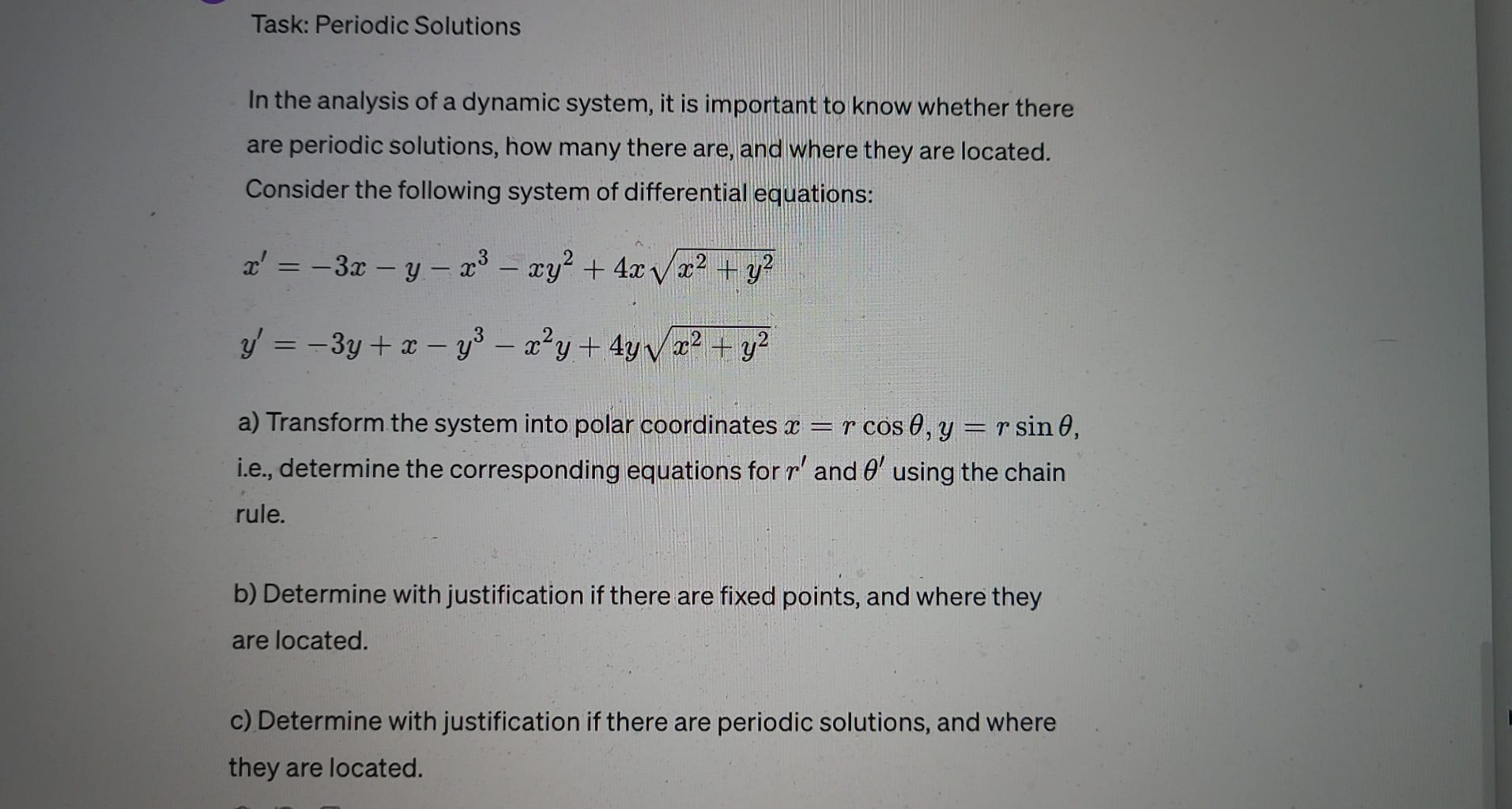 Solved Task: Periodic SolutionsIn the analysis of a dynamic | Chegg.com