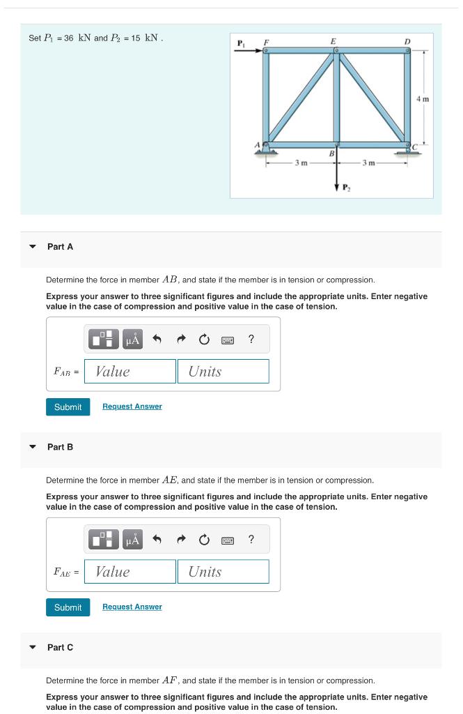 Solved Set P1=36kN And P2=15kN. Part A Determine The Force | Chegg.com