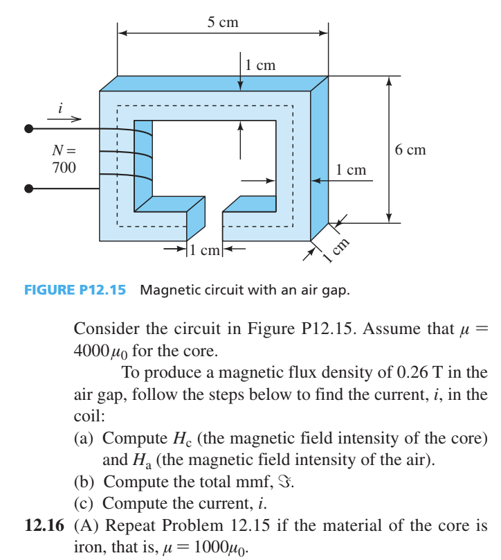 Solved FIGURE P12.15 Magnetic circuit with an air gap. | Chegg.com