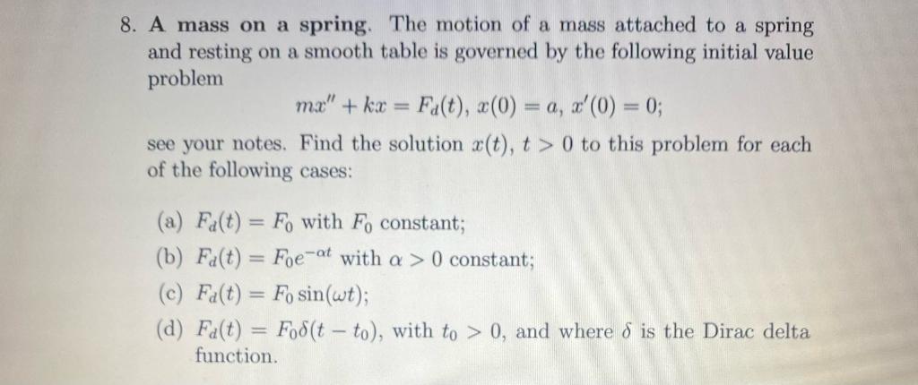 Solved A mass on a spring. The motion of a mass attached to | Chegg.com