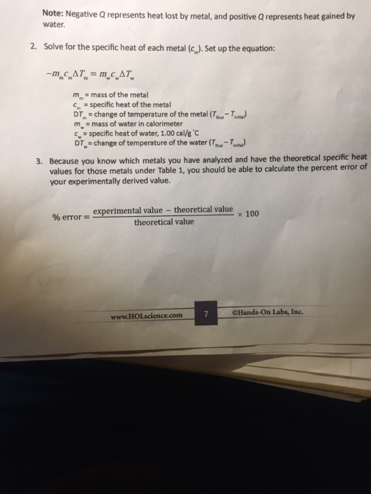 Note: Negative Q represents heat lost by metal, and | Chegg.com