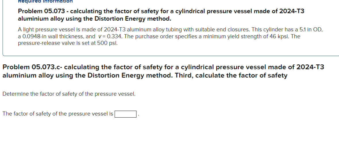 Solved Problem 05.073 - calculating the factor of safety for | Chegg.com