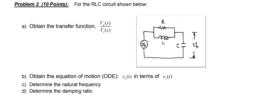 Solved Problem 2 (10 Points: For the RLC circuit shown | Chegg.com