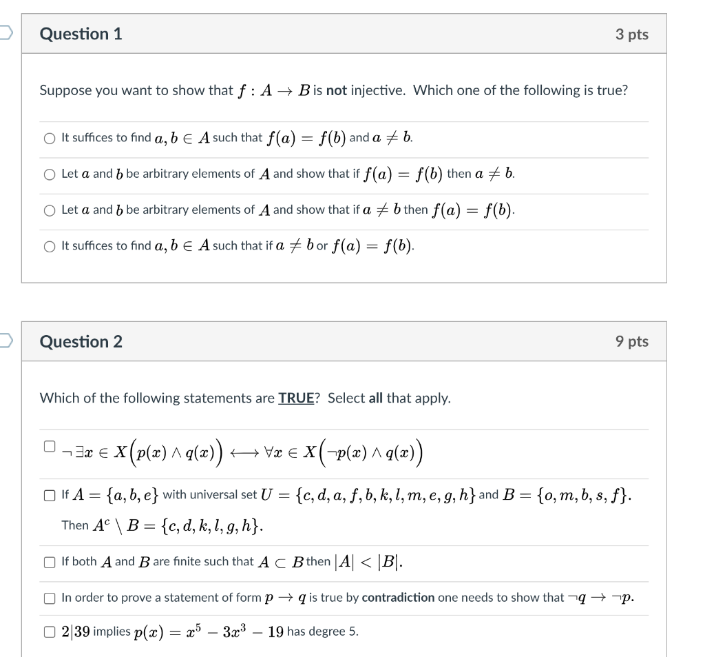 Solved Question 1 3 Pts Suppose You Want To Show That F Chegg Com