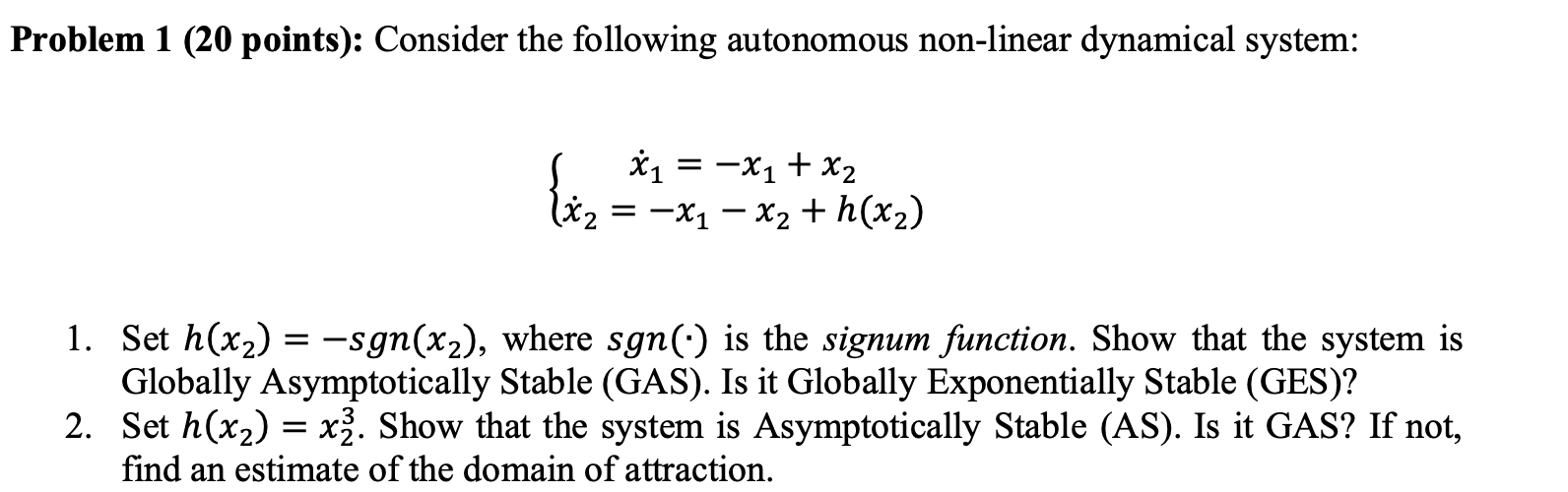 Solved Problem 1 (20 points): Consider the following | Chegg.com