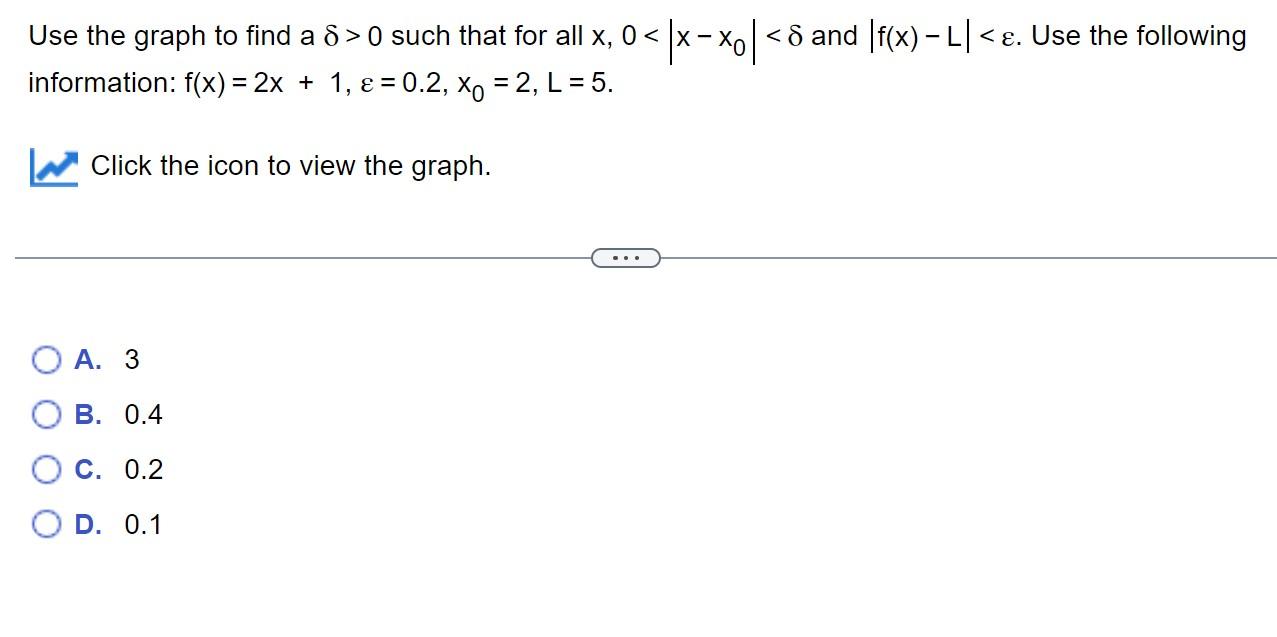 Solved Use the graph to find a 8 >0 such that for all x, 0