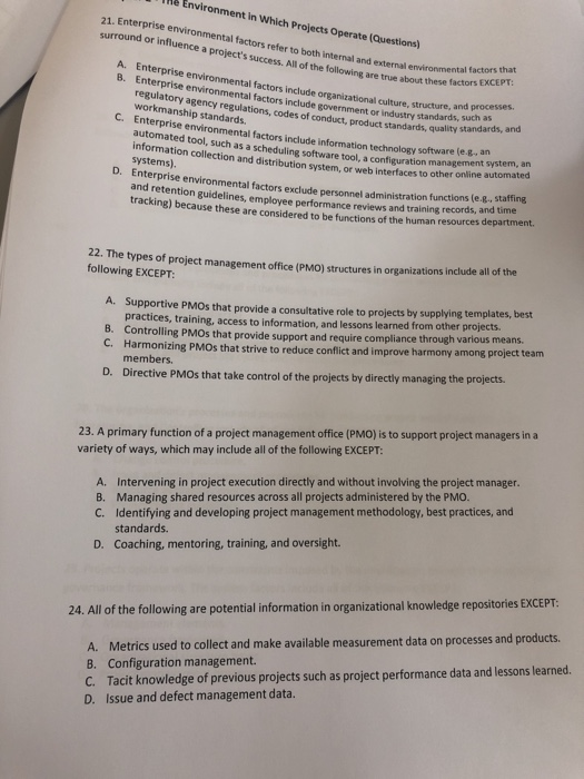 Solved e Environment in Which Projects Operate (Questions)