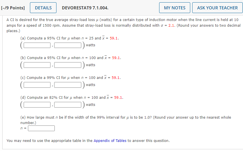 Solved [-19 Points] DETAILS DEVORESTAT9 7.1.004. MY NOTES | Chegg.com