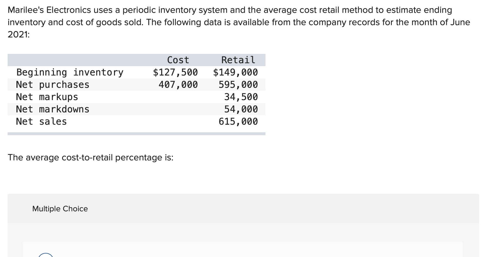 Solved Marilee's Electronics uses a periodic inventory