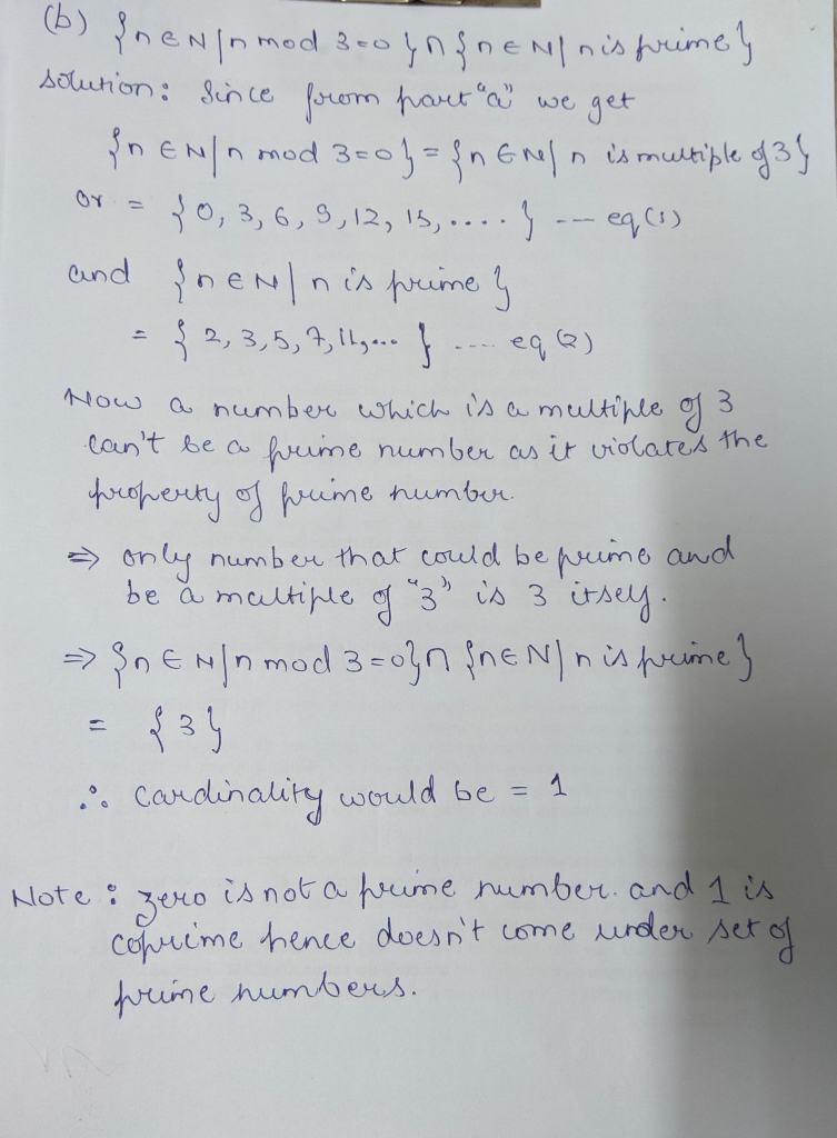 Solved 1 6 Cardinality Following Sets Prove Answers N Nin Mod 3 0 B N En N Mod 3 0 N E Nin Prime Q