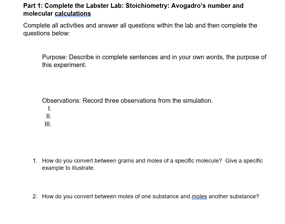Solved 1 Complete the Labster Lab Stoichiometry