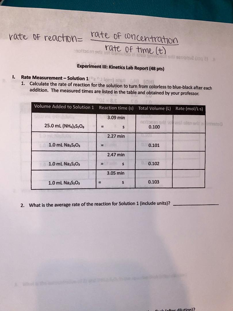 how to find rate of reaction from concentration and time