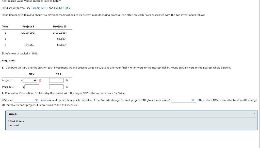 Solved Net Present Value Versus Internal Rate of Return For | Chegg.com