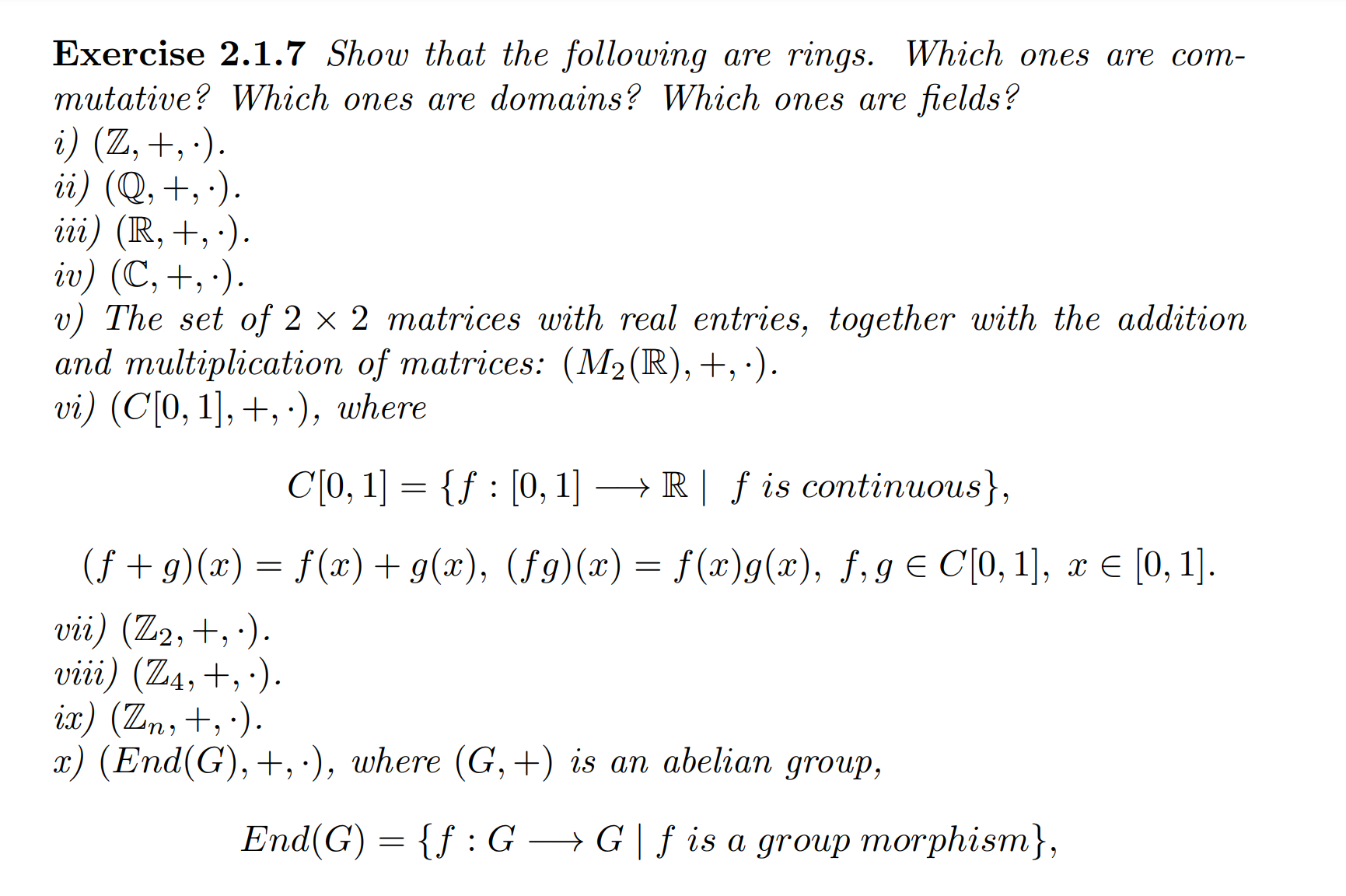 Solved Exercise 2.1.7 Show that the following are rings. | Chegg.com