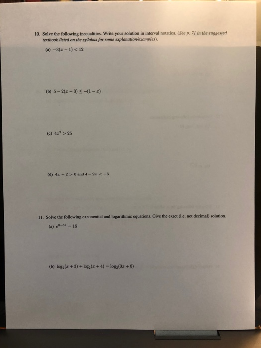 Solved 10. Solve the following inequalities. Write your | Chegg.com