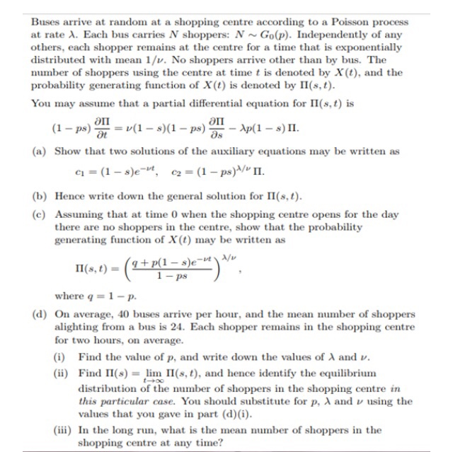 Solved Buses arrive at random at a shopping centre according | Chegg.com