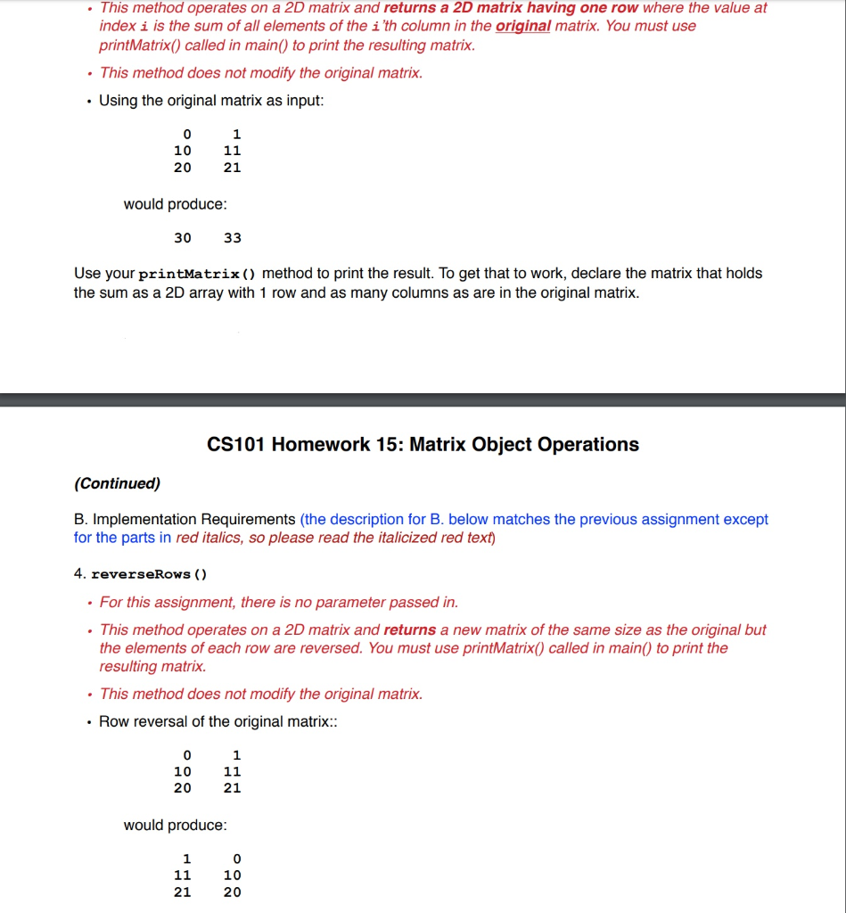 Solved CS101 Homework 15: Matrix Object Operations In this | Chegg.com