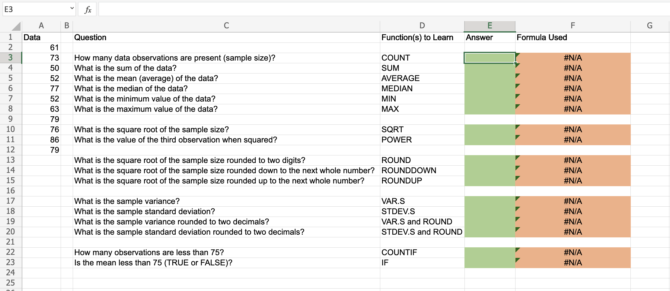 Solved E3 E G F Formula Used Answer 1 2 3 4 5 6 7 8 9 10 11 | Chegg.com