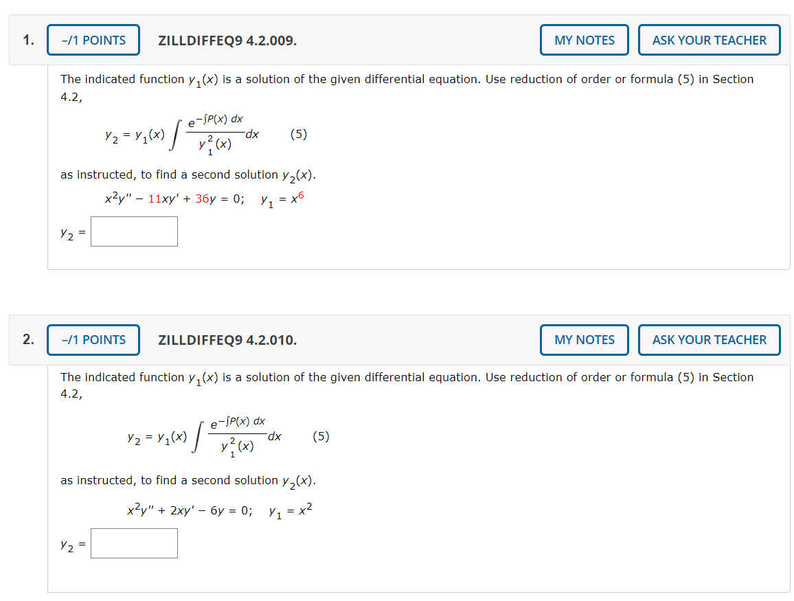 Solved -/1 POINTS ZILLDIFFEQ9 4.2.009. MY NOTES | ASK YOUR | Chegg.com