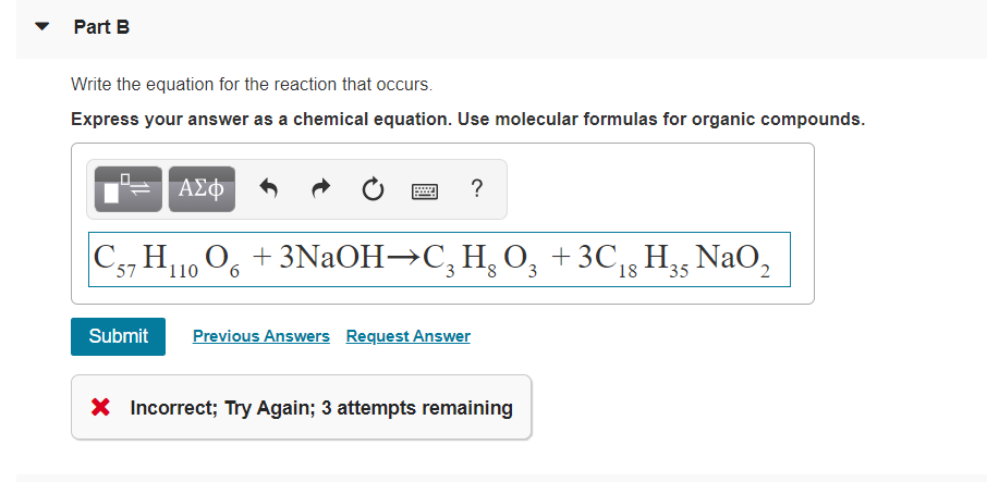 Solved Part B Write the equation for the reaction that | Chegg.com