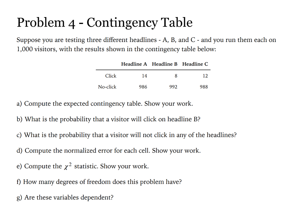 Solved Problem 4 - Contingency Table Suppose you are testing | Chegg.com