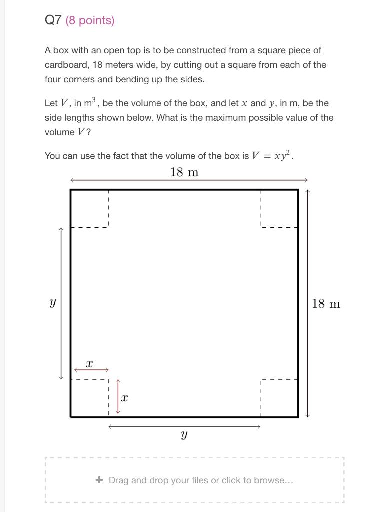 Solved Q7 (8 points) A box with an open top is to be | Chegg.com