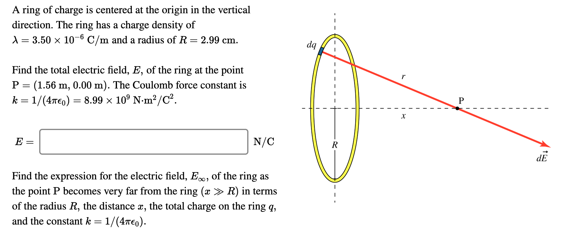 Solved A Ring Of Charge Is Centered At The Origin In The Chegg Com