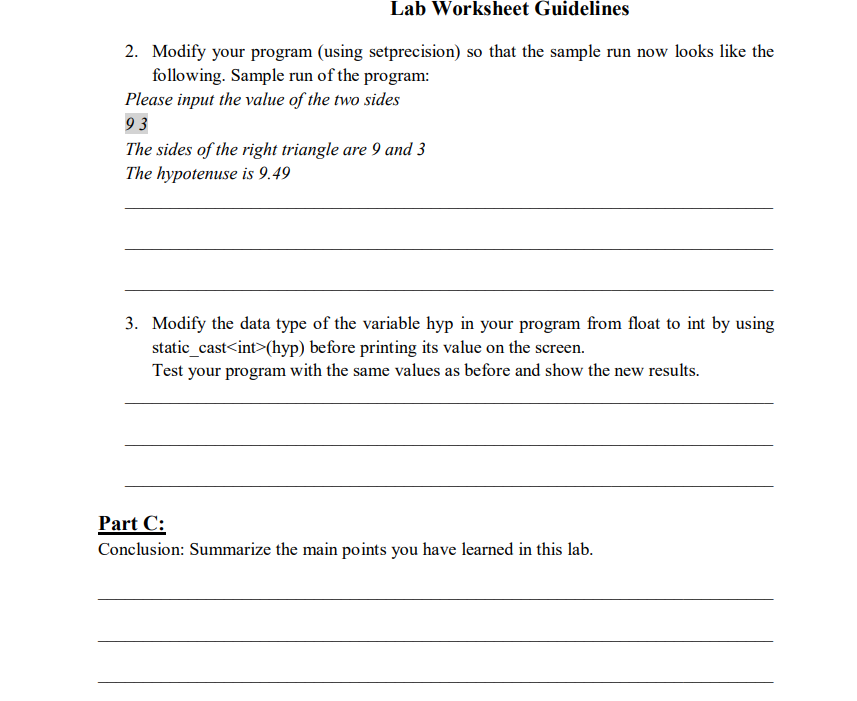 Solved Lab Worksheet Guidelines C++ language Parts A&B: I. | Chegg.com