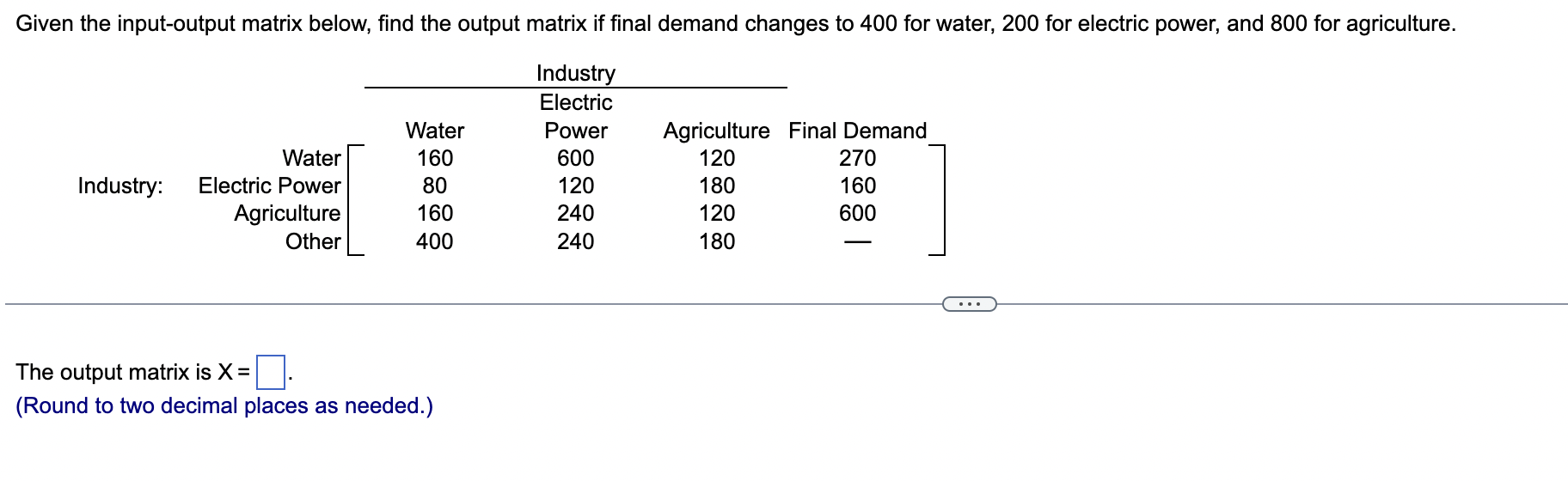 Solved Given the input-output matrix below, find the output | Chegg.com