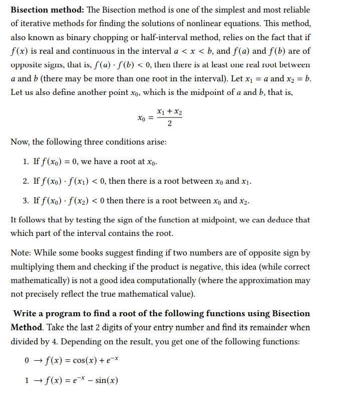 Solved Bisection method: The Bisection method is one of the | Chegg.com