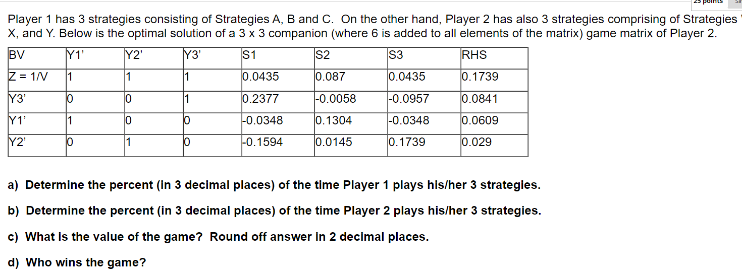 Solved Player 1 has 3 strategies consisting of Strategies A, | Chegg.com