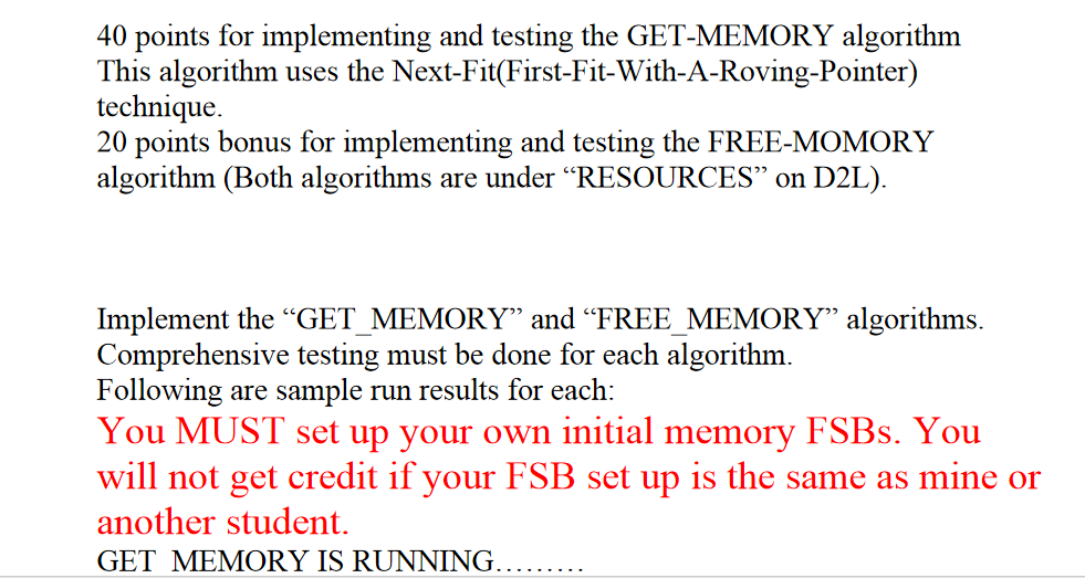 Solved 40 points for implementing and testing the GET-MEMORY | Chegg.com image.