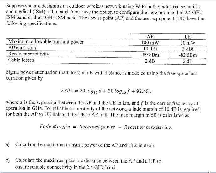 Solved Suppose you are designing an outdoor wireless network | Chegg.com