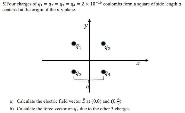 Solved 5four Charges Of Q1q2q3q42×10−10 Coulombs Form A 9667