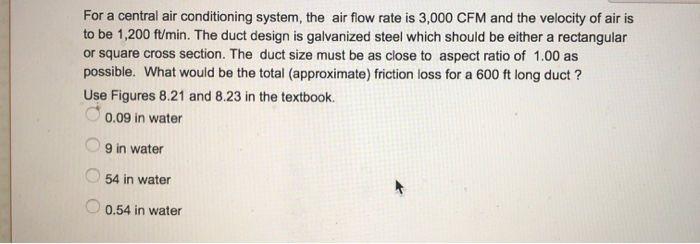 Solved For a central air conditioning system, the air flow | Chegg.com