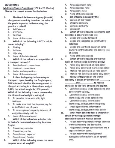 Solved QUESTION 1 Multiple Choice Questions [ 1∗25=25 Marks] | Chegg.com