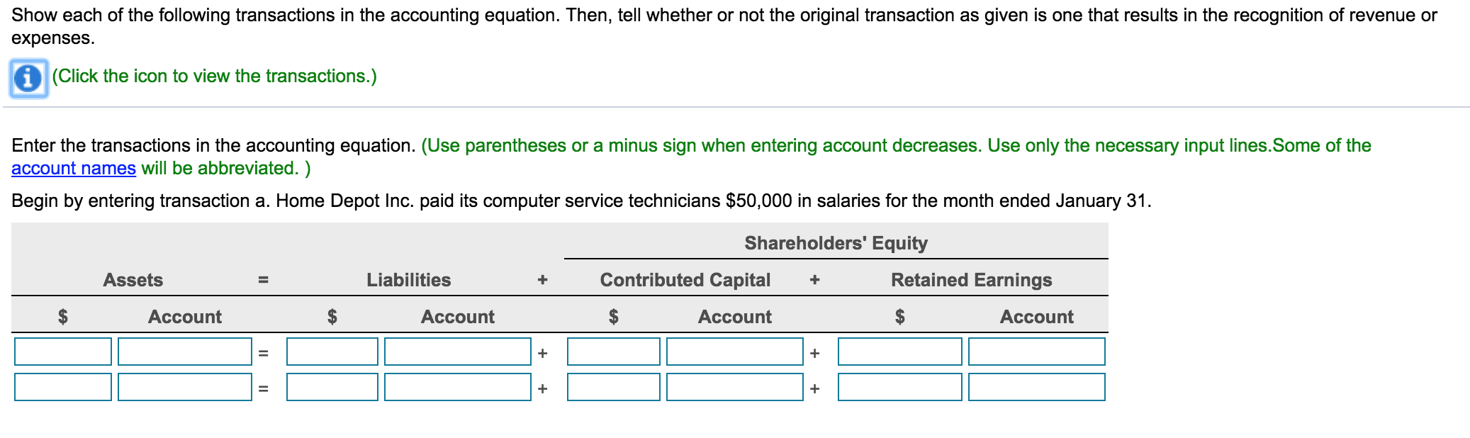 Solved Show each of the following transactions in the | Chegg.com