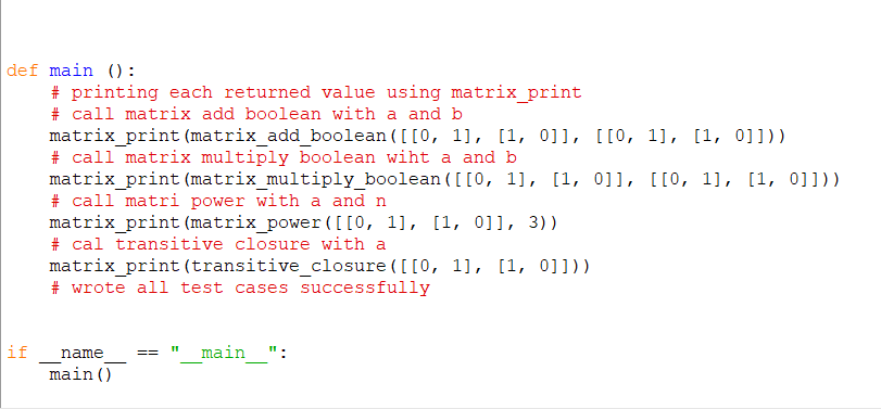 Solved def matrix_print (A): for x in A: for yin x: print | Chegg.com
