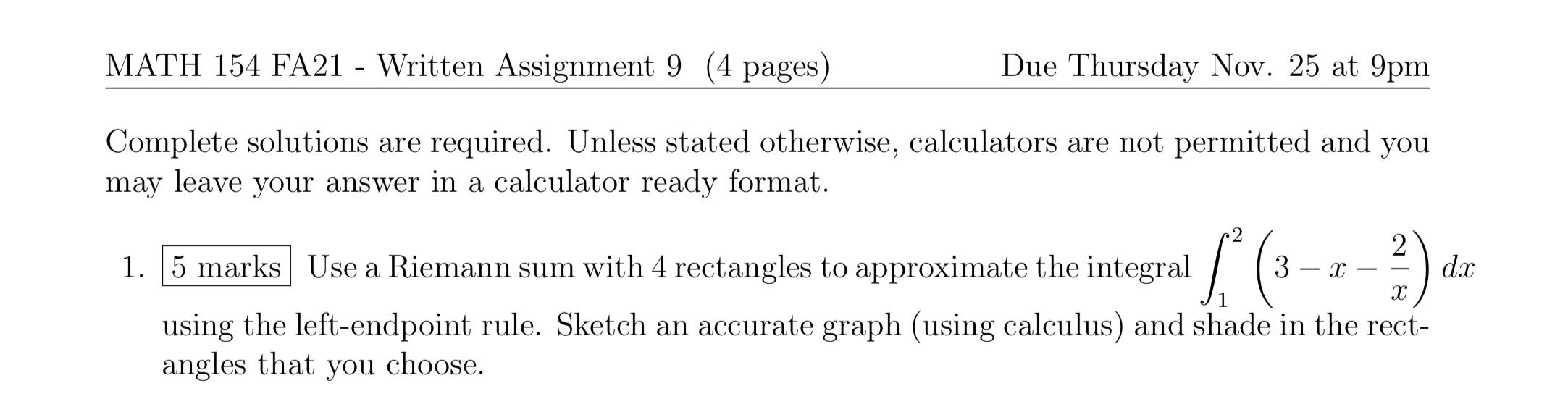 Solved MA 113 CALCULUS I, FALL 2020 WRITTEN ASSIGNMINT #9