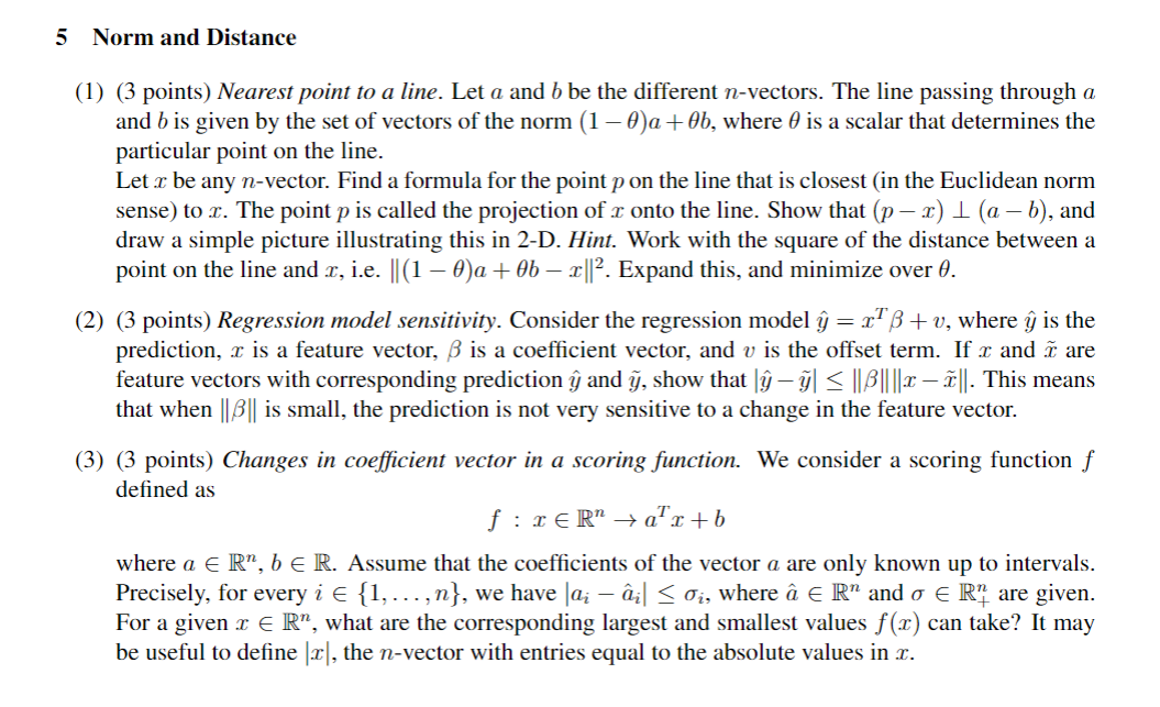 Solved (1) (3 points) Nearest point to a line. Let a and b | Chegg.com