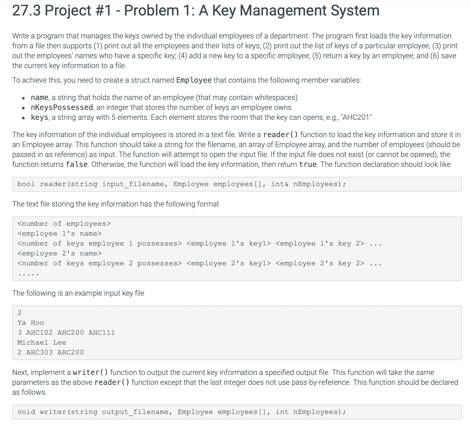 Solved Write a program that manages the keys owned by the | Chegg.com