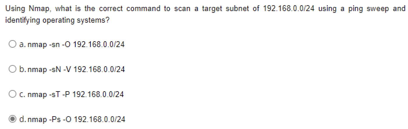 Solved Using Nmap, What Is The Correct Command To Scan A | Chegg.com