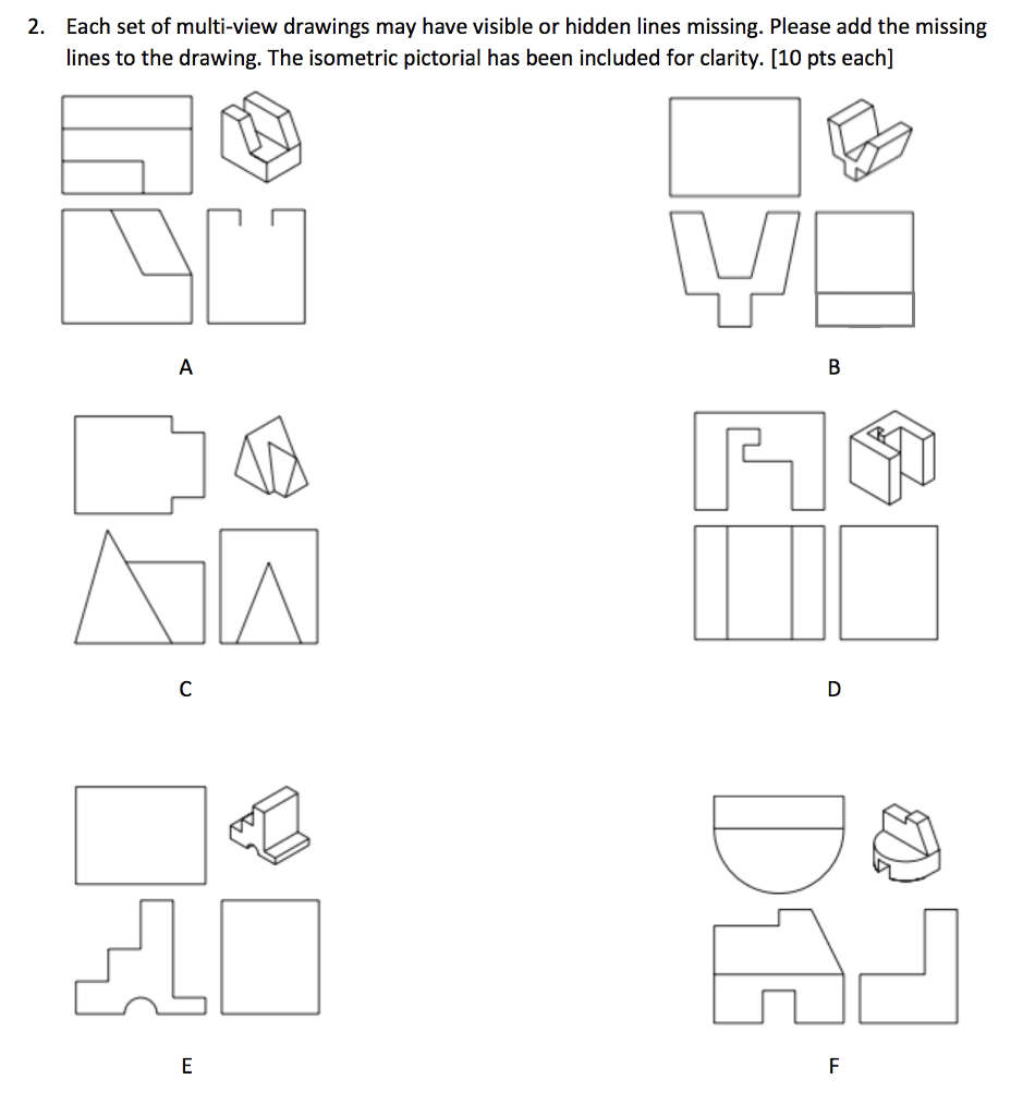 Solved Each set of multi-view drawings may have visible or | Chegg.com