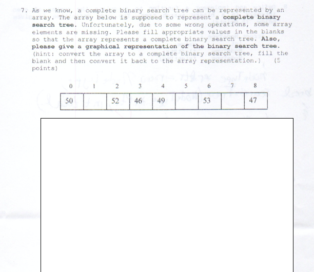 Solved 7 as we know a complete binary search tree can be chegg