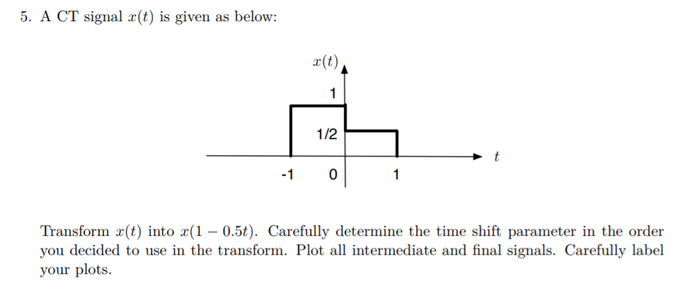 Solved 5. A CT signal r(t) is given as below: x(t) 1 1/2 t | Chegg.com