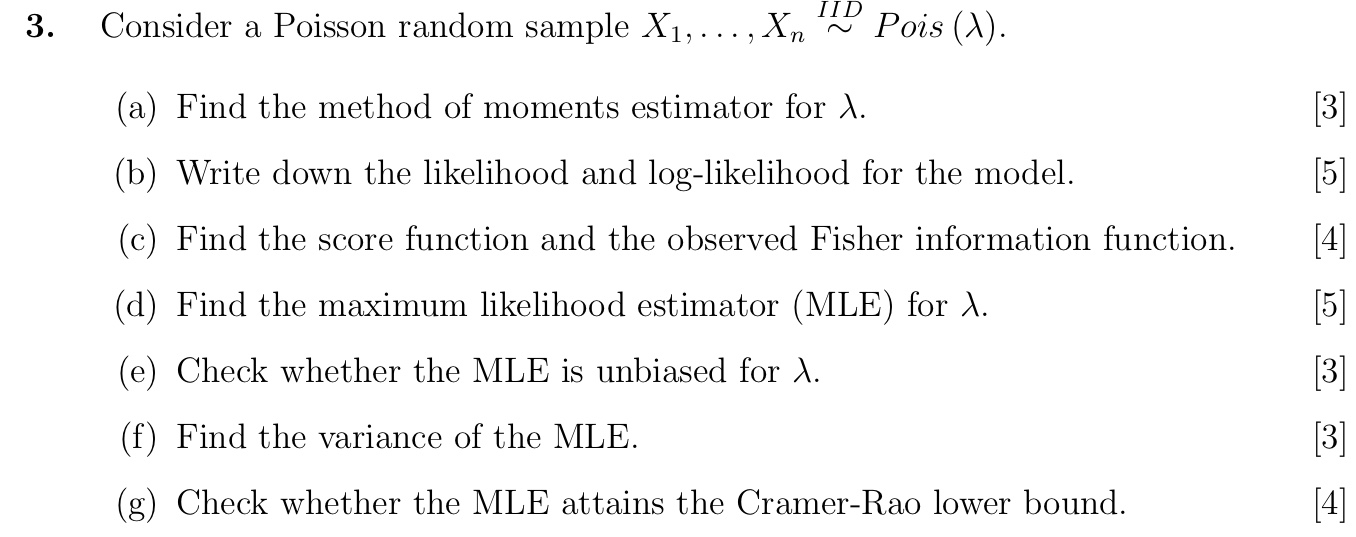 Solved 3 Consider A Poisson Random Sample X1 D Chegg Com