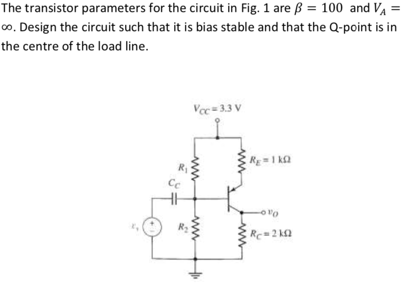 Solved The transistor parameters for the circuit in Fig. 1 | Chegg.com