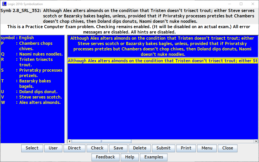 L Logic 2010: Symbolization Symb 2.8_SRL_310: | Chegg.com