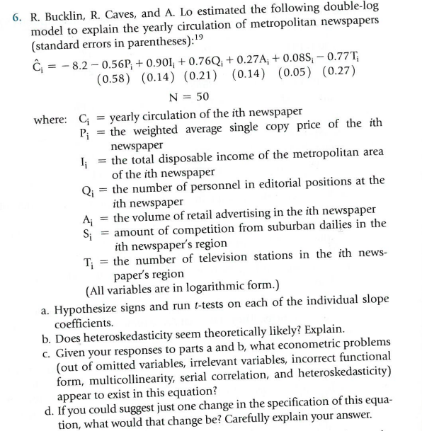 6. R. Bucklin, R. Caves, and A. Lo estimated the | Chegg.com