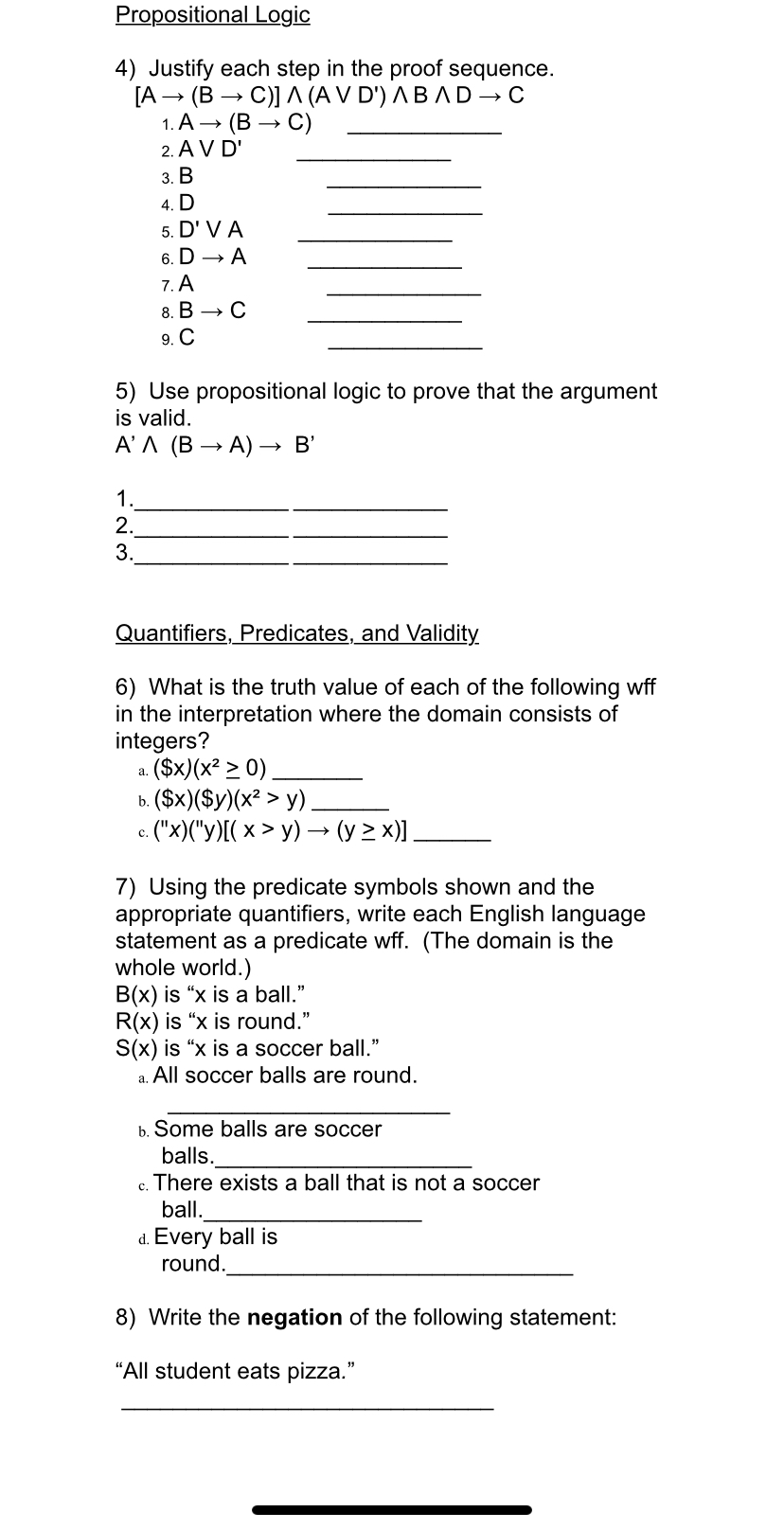 Solved Test 1: Formal Logic Statements, Symbolic | Chegg.com